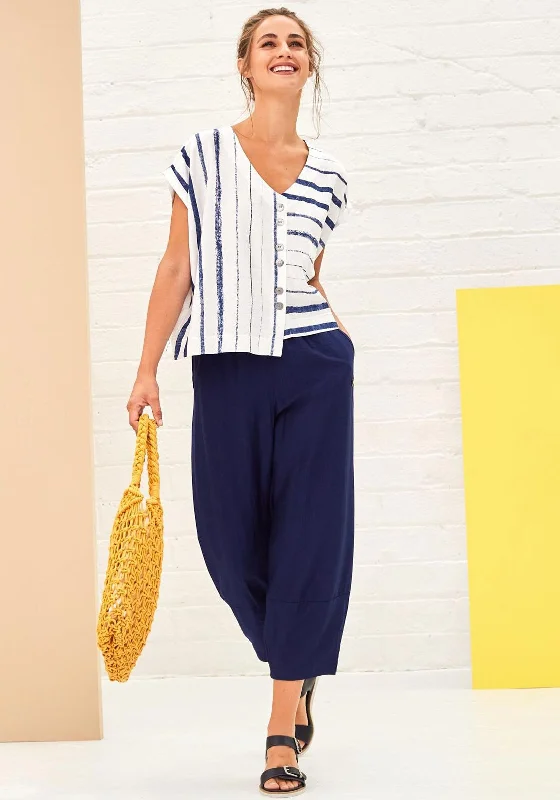 Naya Cropped Wide Leg Casual Trousers, French Blue