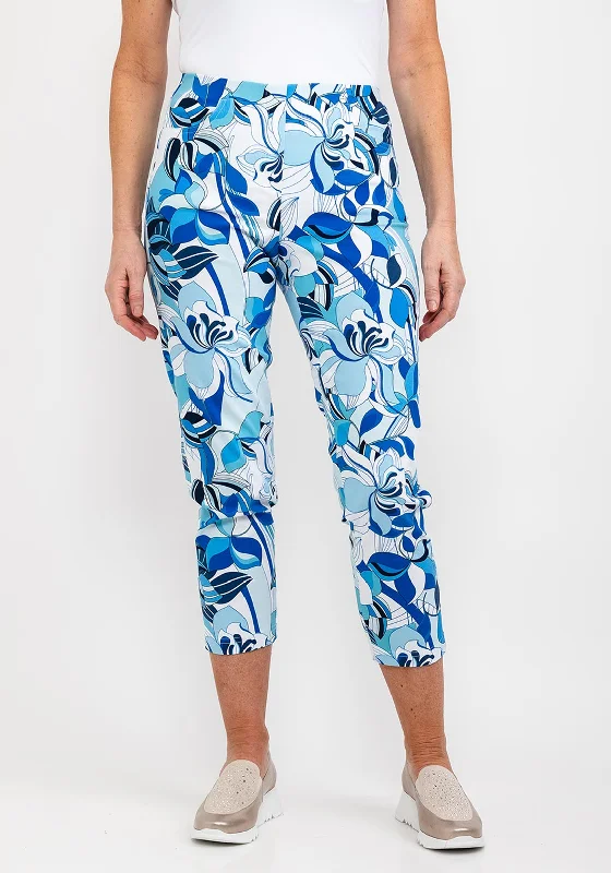 Robell Bella 09 Ankle Grazer Floral Trousers, Blue