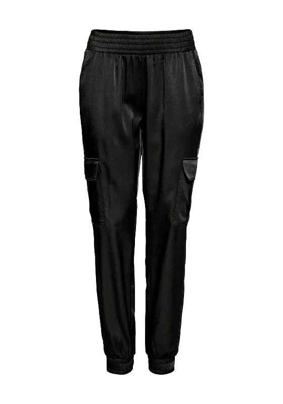 Fransa Satin Feel Jogger Style Trouser, Black