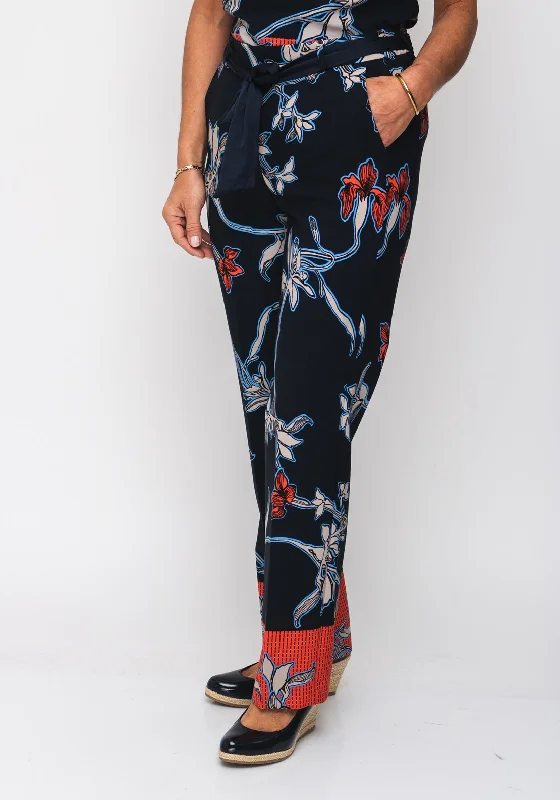 Bianca Floral Relaxed Fit Trousers, Navy Multi