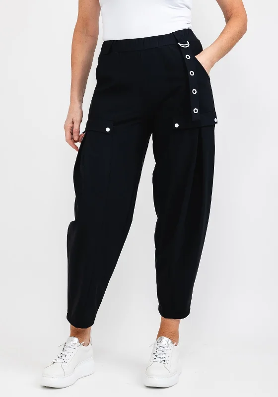 Naya Contrasting Eyelet Strap Trousers, Black