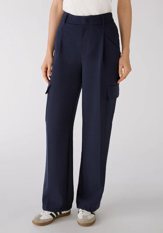 OUI Wide Leg Cargo Trouser, Dark Blue