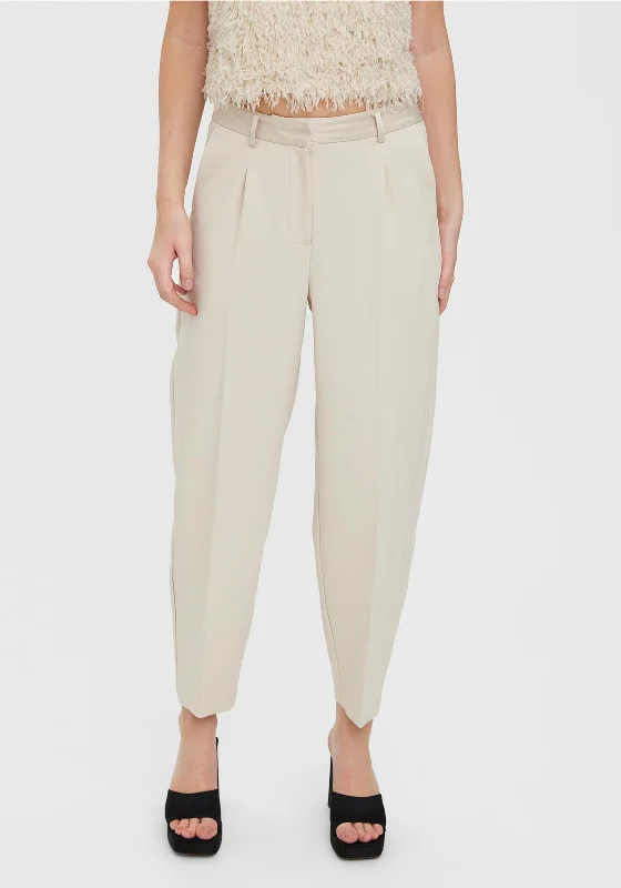 Vero Moda Laura Satin Trim Barrel Trousers, Oatmeal