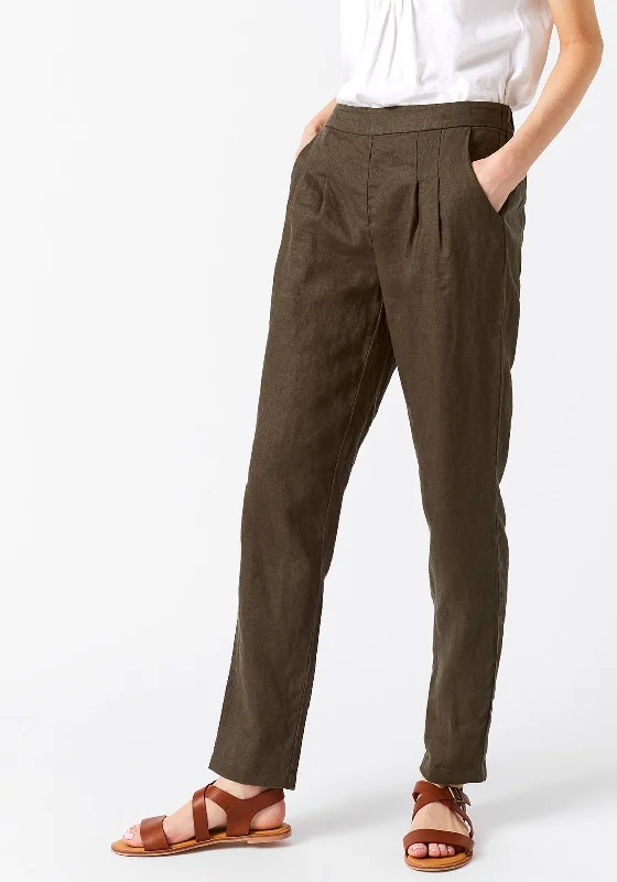 White Stuff Maison Linen Trousers, Khaki Green