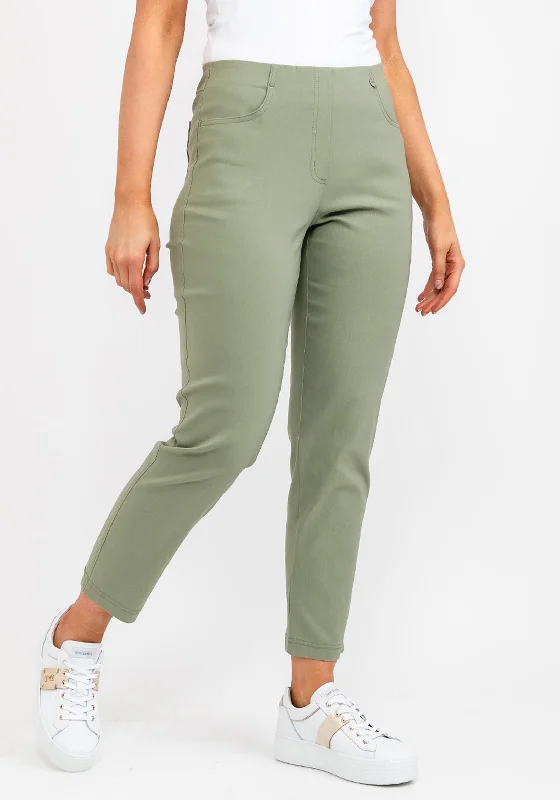 Robell Bella 09 Ankle Grazer Trousers, Khaki Green