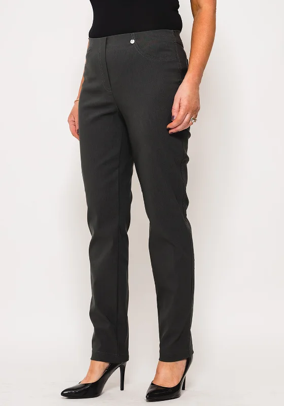 Robell Bella Full Length Stretch Trousers, Charcoal Grey