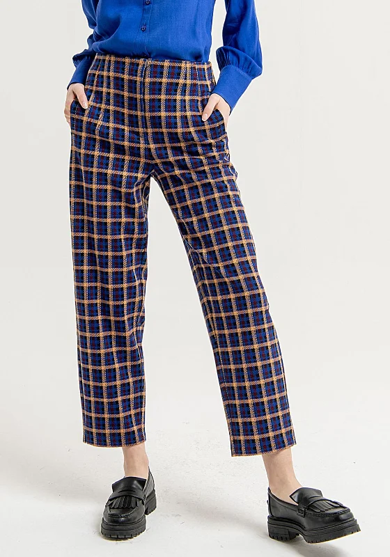 Surkana Plaid High Waist Cropped Trouser, Blue