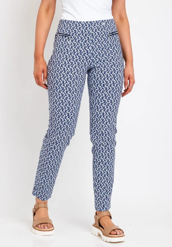 Robell Mimi Print Full Length Trousers, Blue & White