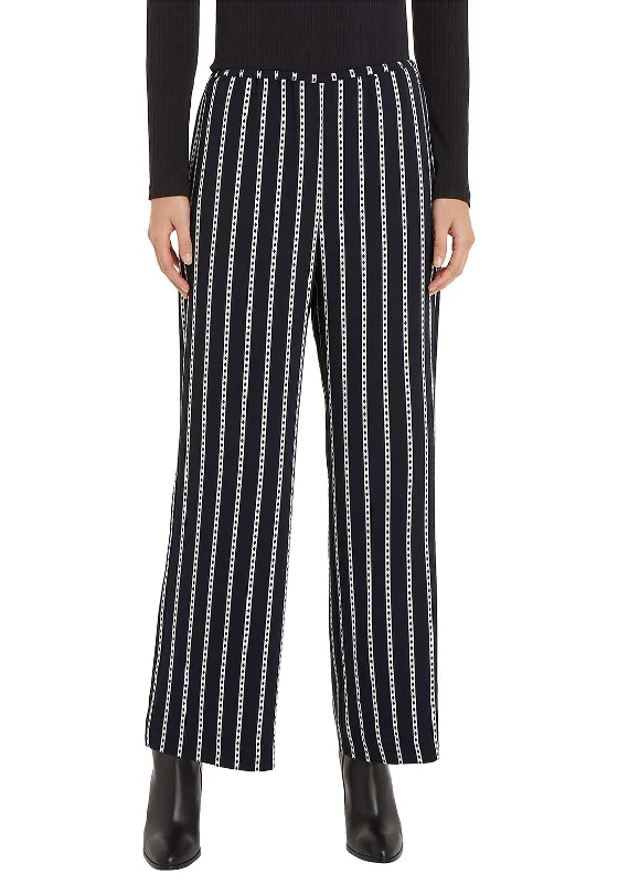 Tommy Hilfiger Womens Argyle Stripe Wide Leg Trouser, Navy Blue