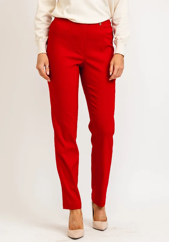 Robell Bella Full Length Slim Leg Trousers, Winter Red