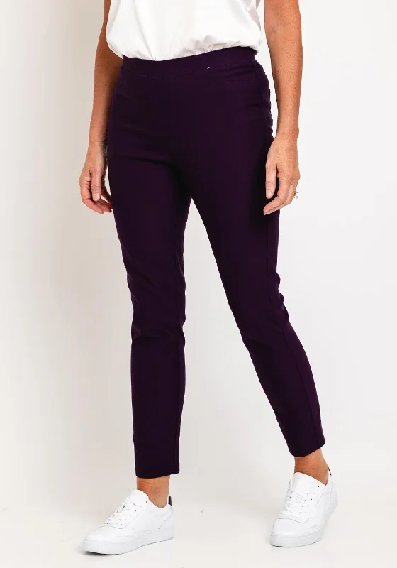 Natalia Collection High Waist Slim Leg Trouser, Plum