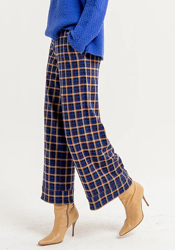 Surkana Plaid Wide Leg Cropped Trouser, Blue