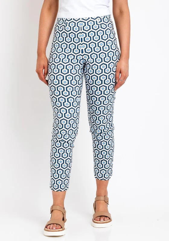 Robell Rose 09 Geo Print Ankle Grazer Trousers, Blue Multi