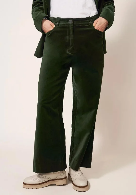 White Stuff Belle Velvet Cropped Wide Leg Trouser, Dark Green