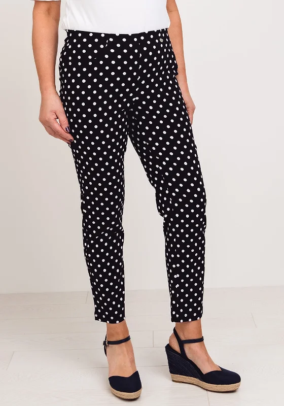 Robell Bella 09 Polka Dot Slim Cropped Trousers, Black