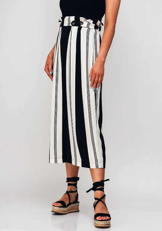 Seventy1 Stripy Flared Fit Trousers, Black & White