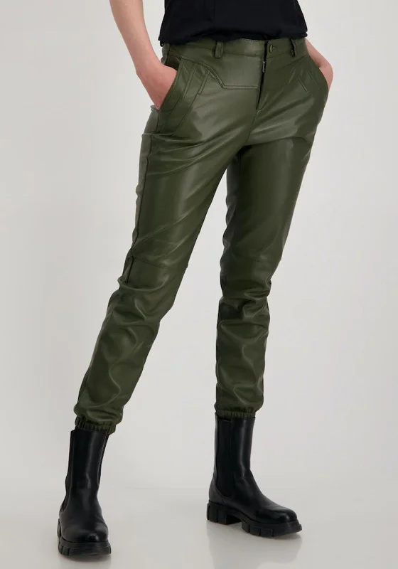 Monari Faux Leather Joggers, Khaki