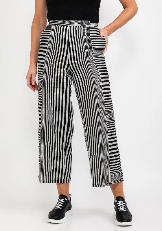 Elsewhere Striped Wide Leg Trousers, Black & Silver