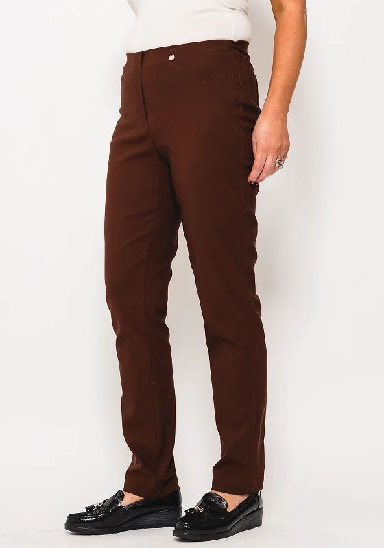 Robell Bella Full Length Stretch Trousers, Brown