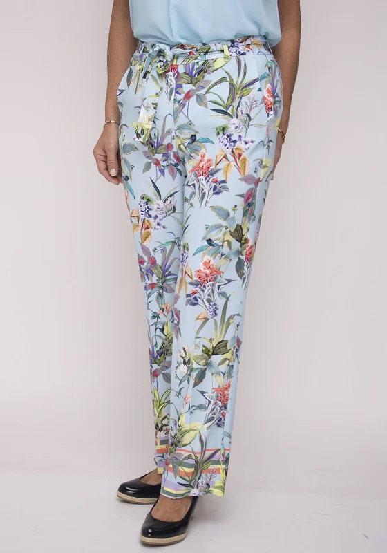 Bianca Floral Straight Trousers, Blue Multi