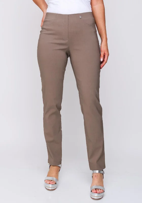 Robell Bella Full Length Stretch Trouser, Light Brown