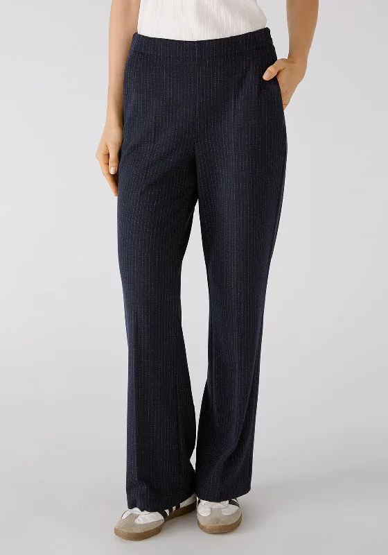 OUI Pinstripe Straight Leg Jersey Trouser, Dark Blue Grey