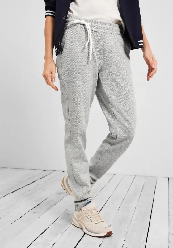 Cecil Herringbone Print Slim Joggers, Light Grey