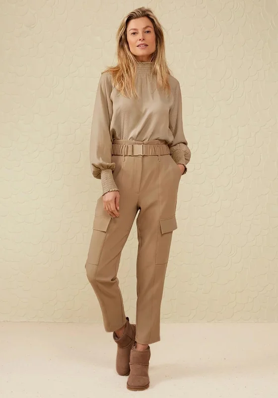 YAYA High Waist Belted Cargo Trouser, Sand