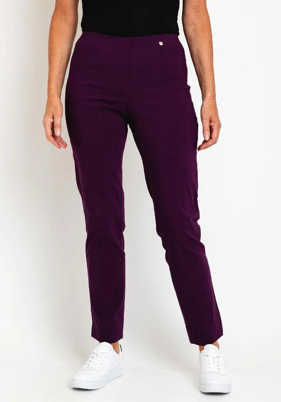 Robell Marie Full Length Slim Leg Trousers, Plum