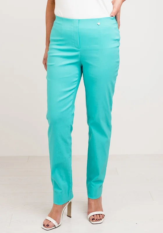 Robell Marie Stretch Slim Fit Trousers, Aqua Green