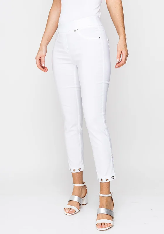 Robell Rose 09 Rivet Trim Cropped Trousers, White