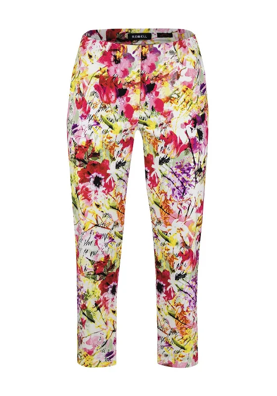 Robell Bella 09 Floral Slim Cropped Trousers, Multi