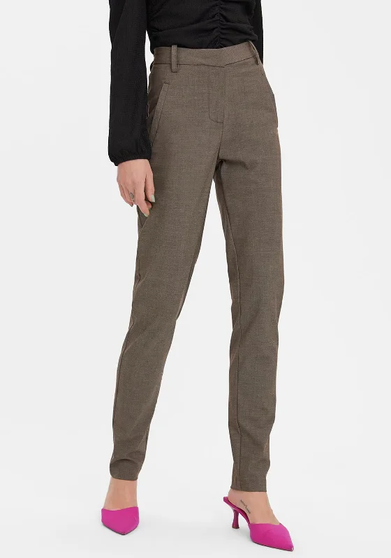 Vero Moda Normal Waist Slim Leg Trousers, Coffee Bean