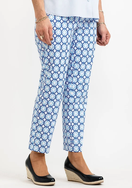 Robell Bella 09 Ankle Grazer Printed Trousers, Blue Multi