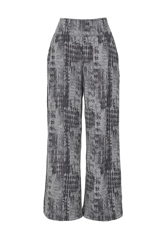 Ever Sassy Blurred Houndstooth Wide Leg Trouser, Grey