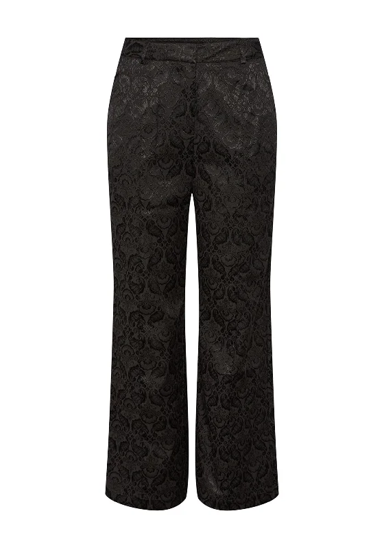 Y.A.S Tapera Damask Embossed Wide Leg Trouser, Black