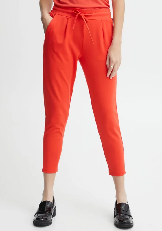 Ichi Kate Cropped Jogger Trousers, Poppy Red