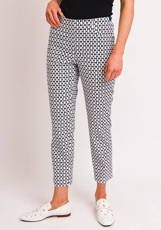 Robell Bella 09 Geo Print Slim Cropped Trousers, Black & White