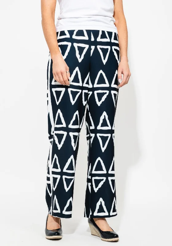 I.nco Abstract Print Wide Leg Trousers, Navy