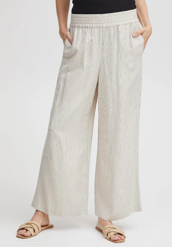 Fransa Pinstripe Wide Leg Trousers, Beige