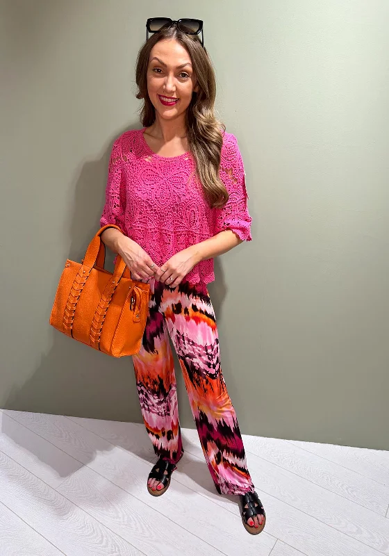 Seventy1 Tie Dye Casual Trousers, Orange & Pink