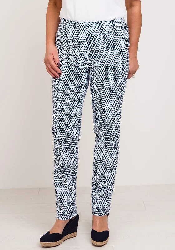 Robell Bella Geo Print Full Length Stretch Trousers, Blue