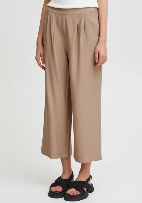 Ichi Stretch Waist Culottes, Light Brown