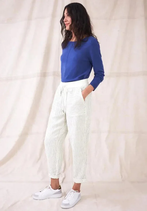 White Stuff Effie Striped Linen Trousers, Ivory & Navy