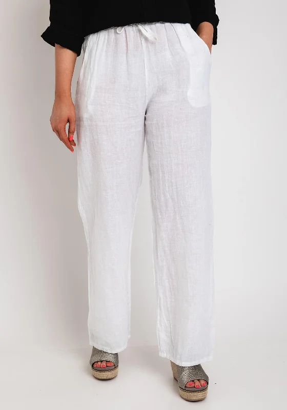 Serafina Collection One Size Linen Wide Trouser, White