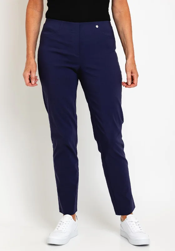 Robell Bella Full Length Slim Fit Trousers, Navy Blue