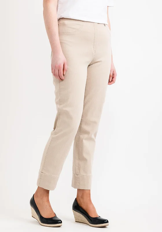 Robell Bella 09 Ankle Grazer Denim Look Trousers, Beige