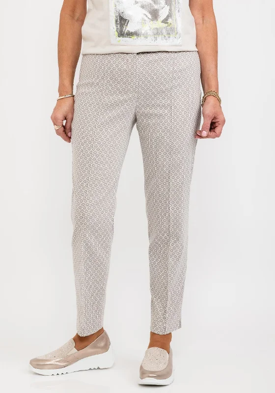 Bianca Siena Printed Stretch Slim Trousers, Stone