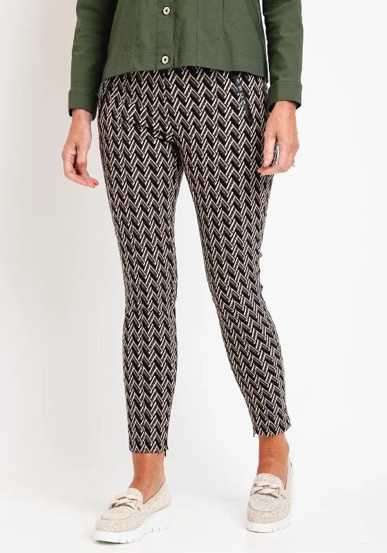 Robell Nelly Zig Zag Print, Slim Leg Comfort Trouser, Multi