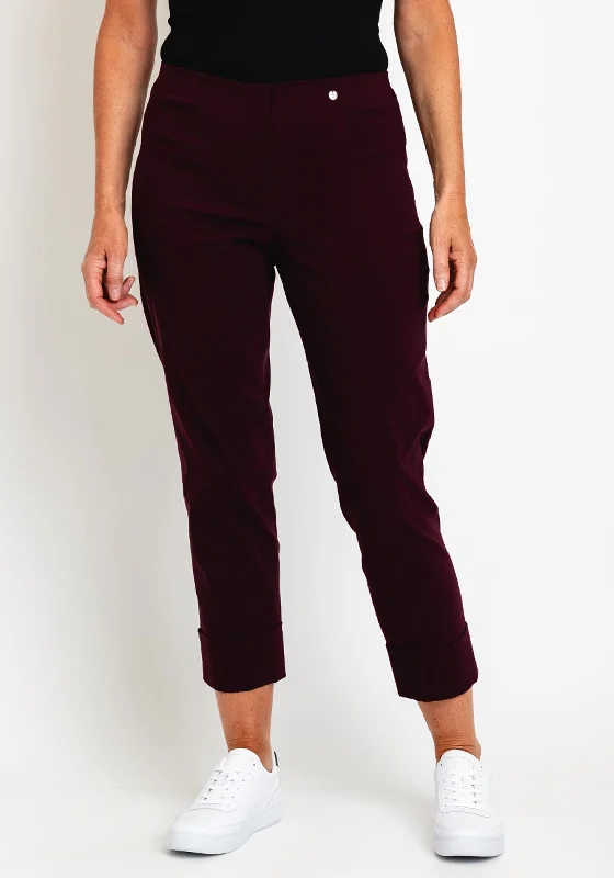 Robell Bella 09 Turn Up Ankle Grazer Trousers, Aubergine